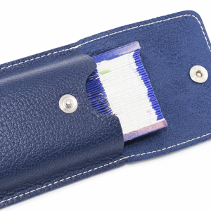FUNDA PARA ABANICO DE 23 CM CON SOLAPA Y CIERRE BROCHE EN PIEL - AZUL