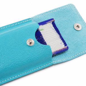 FUNDA PARA ABANICO DE 23 CM CON SOLAPA Y CIERRE BROCHE EN PIEL - TURQUESA