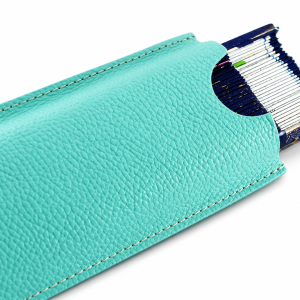 FUNDA PARA ABANICO DE 23 CM SIMPLE ABIERTA EN PIEL - AQUA