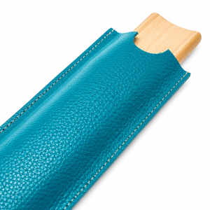 FUNDA PARA ABANICO DE 23 CM SIMPLE ABIERTA EN PIEL - TURQUESA