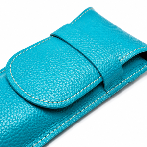 FUNDA PARA ABANICO DE 23 CM CON SOLAPA Y PASADOR EN PIEL - TURQUESA