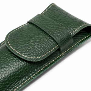 FUNDA PARA ABANICO DE 23 CM CON SOLAPA Y PASADOR EN PIEL - VERDE